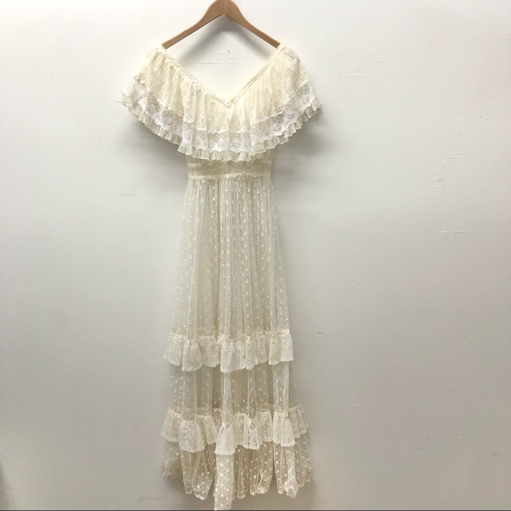 Gunne Sax Romantic Renaissance Bridal Collection Lace Ruffle Maxi Dress Size 7